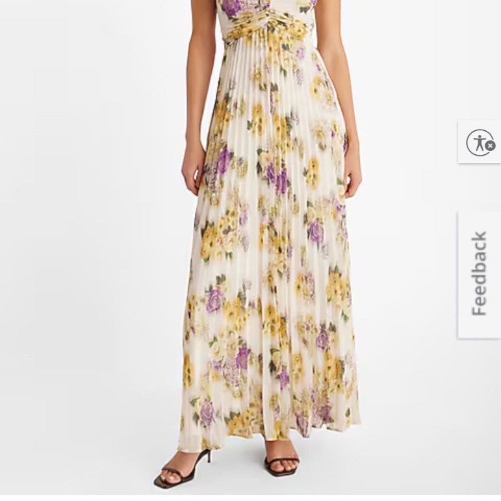 WORN ONCE ! Express Maxi Dress with Floral Design - Cream, Yellow, Purple